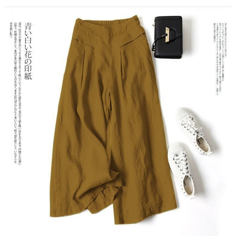 Loose Cotton And Linen Culottes For Women Summer 2025 Thin High-Waisted Artistic Versatile Nine-Point Wide-Leg Pants - Image 1